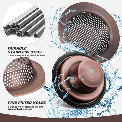 Oil Rubbed Bronze 2 Pcs 3-1/2 Kitchen Sink Drain Strainer Stopper