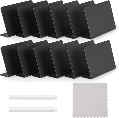 12 Pcs Mini Chalkboard Signs, 4"x3", Reusable PVC Food Labels | Reserved Table Signs for Party Buffet, Birthdays, Bakery, Weddings, Table Numbers, Buffet Display, Place Cards, Name Tag