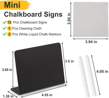 12 Pcs Mini Chalkboard Signs, 4"x3", Reusable PVC Food Labels | Reserved Table Signs for Party Buffet, Birthdays, Bakery, Weddings, Table Numbers, Buffet Display, Place Cards, Name Tag