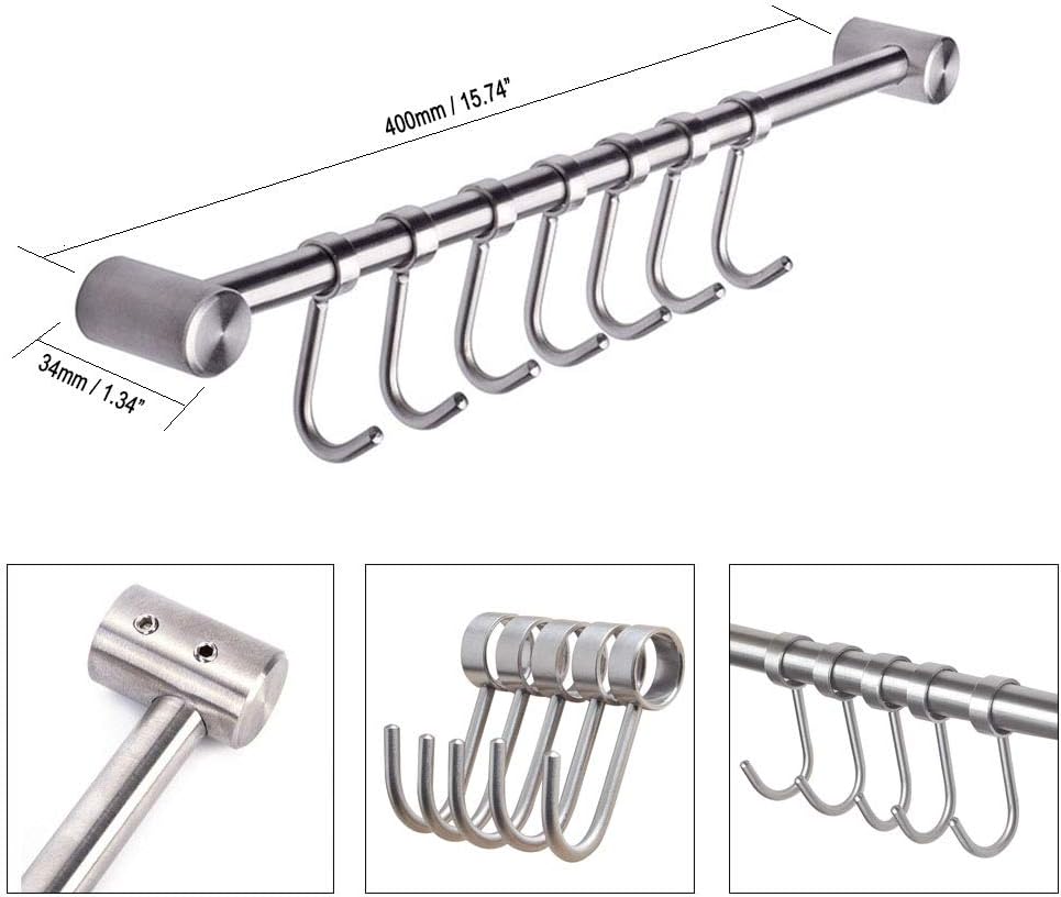 Kitchen Utensil Rack 7 Hooks for Pots Pans Mugs Cookware 15.6”