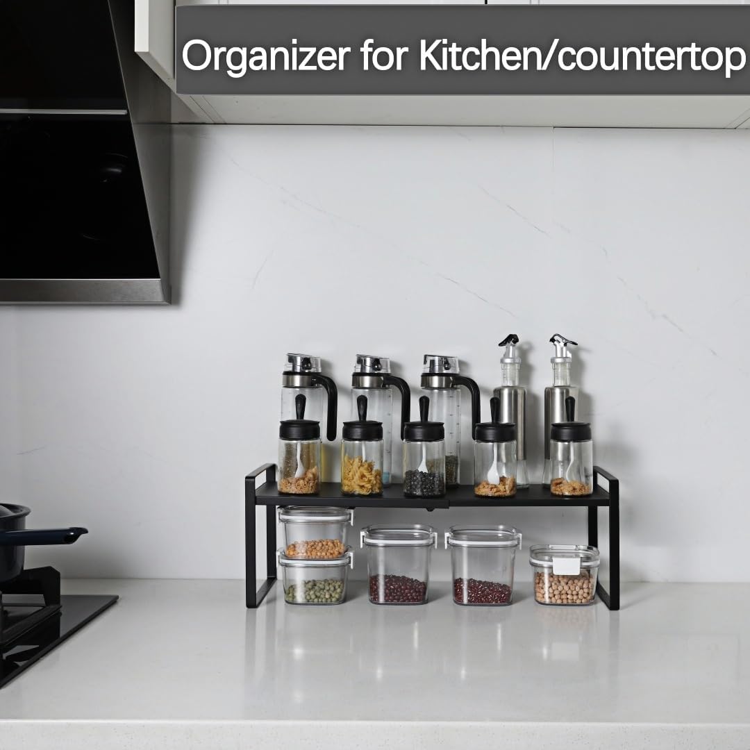 Expandable Cabinet Shelf Organizer Riser for Kitchen Pantry Cupboard Under Sink Countertop (white, 8.2’’D * 12.2-21.6’’W * 7.7’’H)