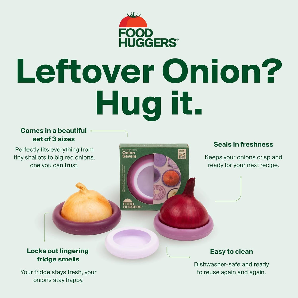 Onion Hugger - Onion Storage & Saver BPA Free Silicone Snug Fit Containers Perfect Holder & Keeper for Refrigerator to Keep Your Onions Fresh Longer - Set of 3