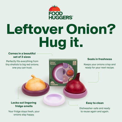 Onion Hugger - Onion Storage & Saver BPA Free Silicone Snug Fit Containers Perfect Holder & Keeper for Refrigerator to Keep Your Onions Fresh Longer - Set of 3