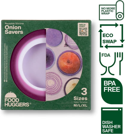 Onion Hugger - Onion Storage & Saver BPA Free Silicone Snug Fit Containers Perfect Holder & Keeper for Refrigerator to Keep Your Onions Fresh Longer - Set of 3