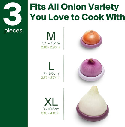 Onion Hugger - Onion Storage & Saver BPA Free Silicone Snug Fit Containers Perfect Holder & Keeper for Refrigerator to Keep Your Onions Fresh Longer - Set of 3