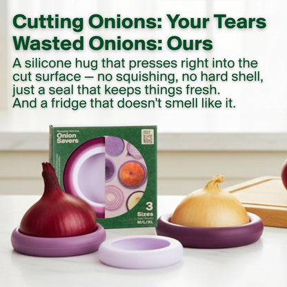 Onion Hugger - Onion Storage & Saver BPA Free Silicone Snug Fit Containers Perfect Holder & Keeper for Refrigerator to Keep Your Onions Fresh Longer - Set of 3