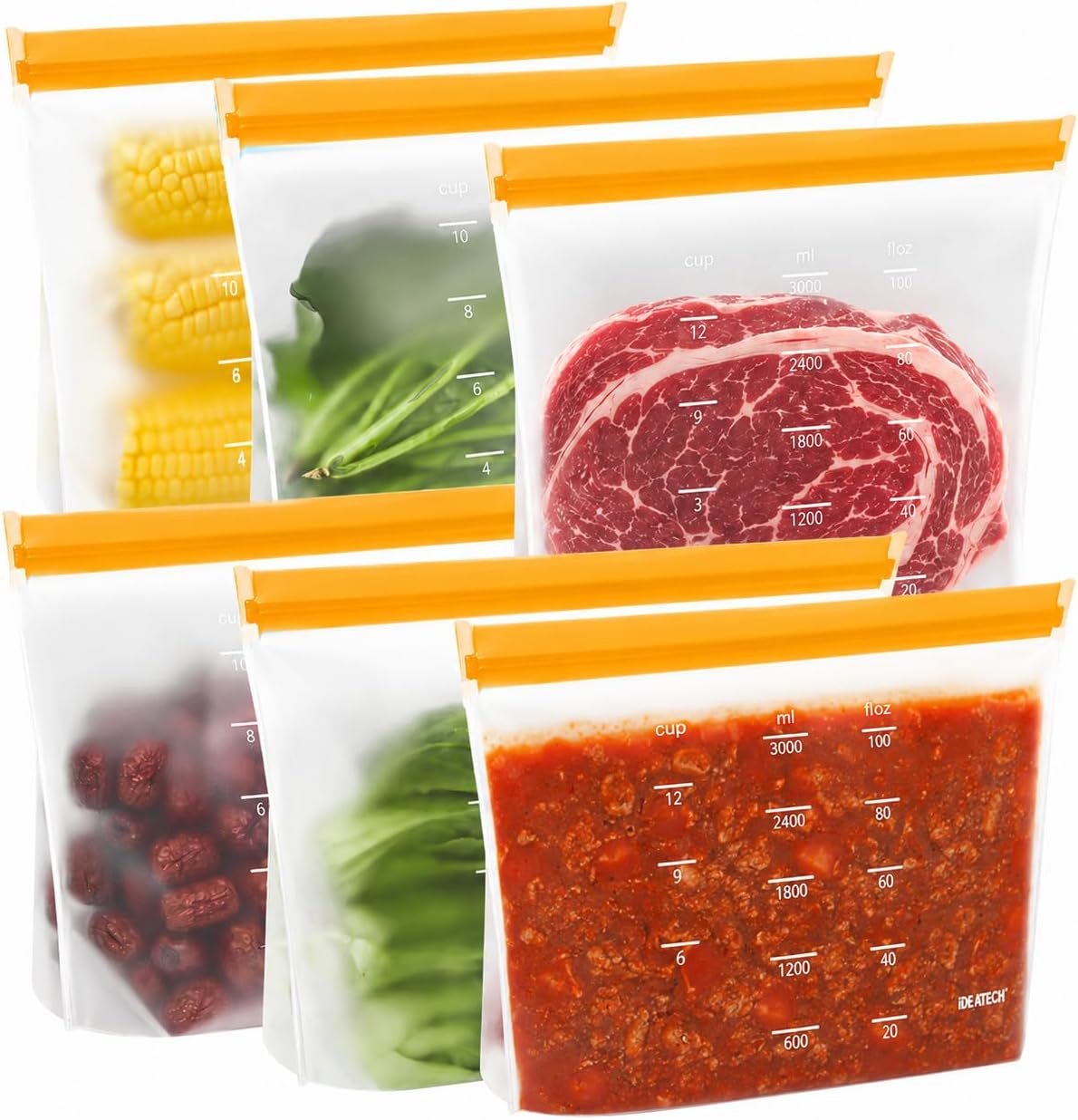 Reusable Gallon Freezer Bags, Reusable Food Storage Bags | Leakproof, Dishwasher Safe, BPA-Free Food Grade, Large Size with Measurement Marks for Meat, Marinades & Freezer Storage