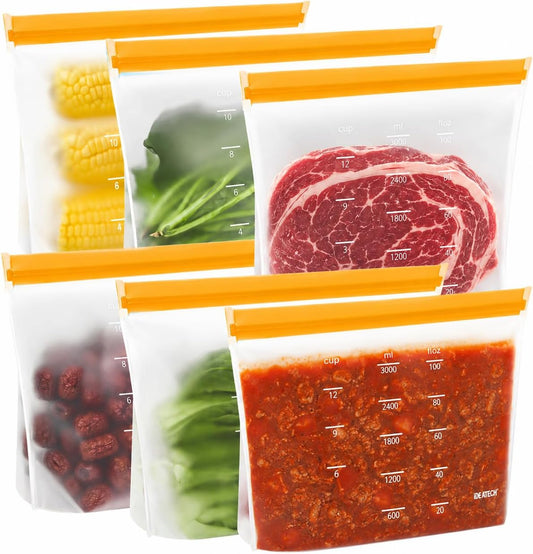 Reusable Gallon Freezer Bags, Reusable Food Storage Bags | Leakproof, Dishwasher Safe, BPA-Free Food Grade, Large Size with Measurement Marks for Meat, Marinades & Freezer Storage