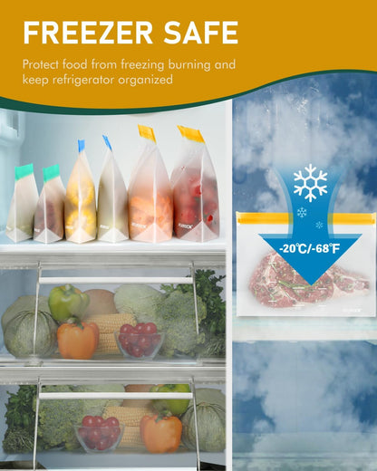 Reusable Gallon Freezer Bags, Reusable Food Storage Bags | Leakproof, Dishwasher Safe, BPA-Free Food Grade, Large Size with Measurement Marks for Meat, Marinades & Freezer Storage