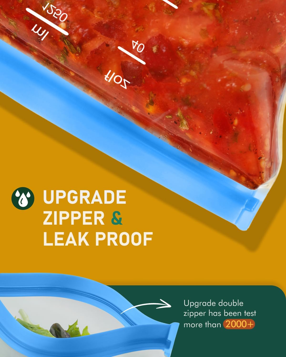 Reusable Gallon Freezer Bags, Reusable Food Storage Bags | Leakproof, Dishwasher Safe, BPA-Free Food Grade, Large Size with Measurement Marks for Meat, Marinades & Freezer Storage