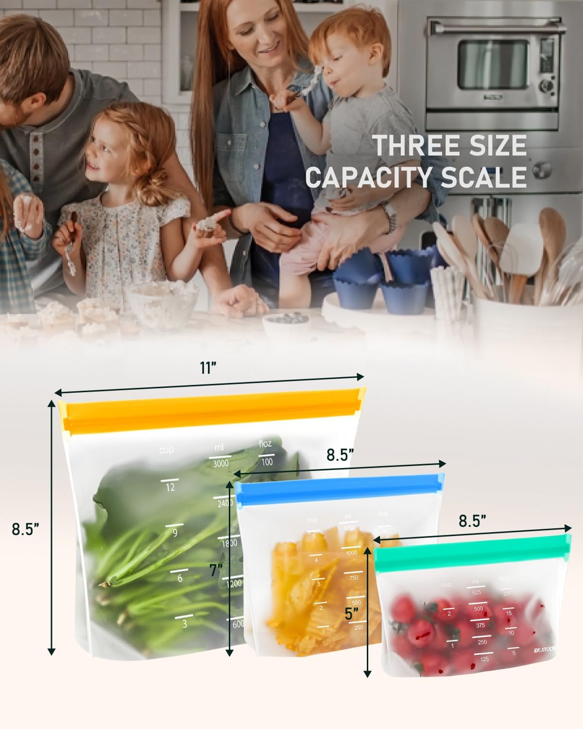 Reusable Gallon Freezer Bags, Reusable Food Storage Bags | Leakproof, Dishwasher Safe, BPA-Free Food Grade, Large Size with Measurement Marks for Meat, Marinades & Freezer Storage