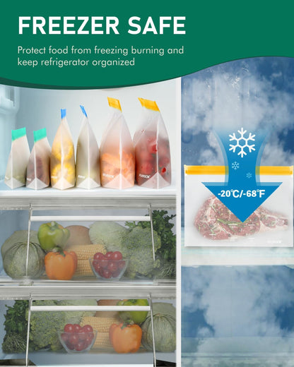 Reusable Gallon Freezer Bags, Reusable Food Storage Bags | Leakproof, Dishwasher Safe, BPA-Free Food Grade, Large Size with Measurement Marks for Meat, Marinades & Freezer Storage