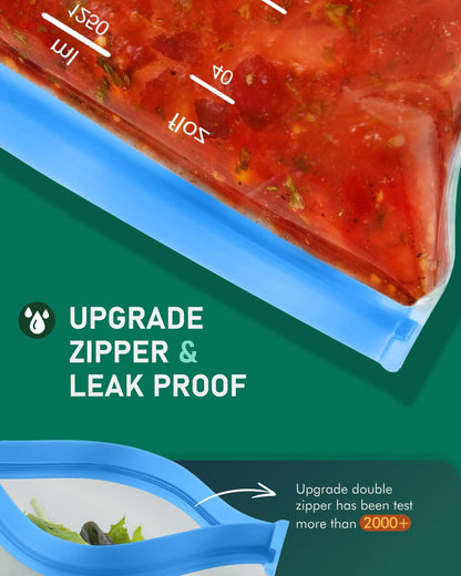 Reusable Gallon Freezer Bags, Reusable Food Storage Bags | Leakproof, Dishwasher Safe, BPA-Free Food Grade, Large Size with Measurement Marks for Meat, Marinades & Freezer Storage