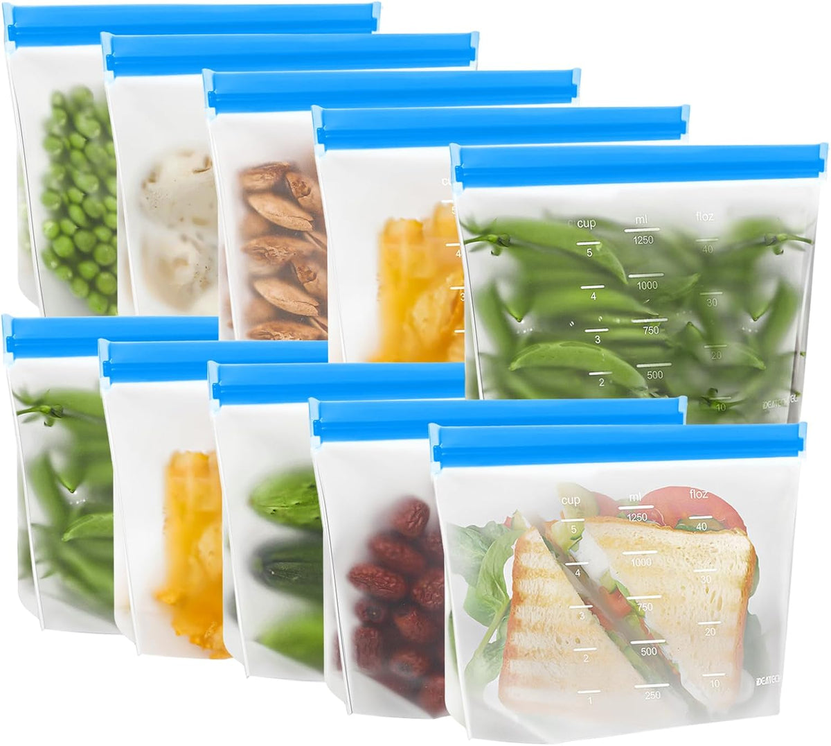 Reusable Gallon Freezer Bags, Reusable Food Storage Bags | Leakproof, Dishwasher Safe, BPA-Free Food Grade, Large Size with Measurement Marks for Meat, Marinades & Freezer Storage