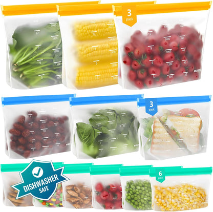 Reusable Gallon Freezer Bags, Reusable Food Storage Bags | Leakproof, Dishwasher Safe, BPA-Free Food Grade, Large Size with Measurement Marks for Meat, Marinades & Freezer Storage