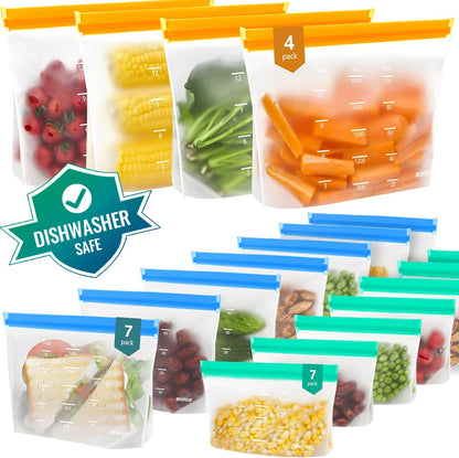 Reusable Gallon Freezer Bags, Reusable Food Storage Bags | Leakproof, Dishwasher Safe, BPA-Free Food Grade, Large Size with Measurement Marks for Meat, Marinades & Freezer Storage