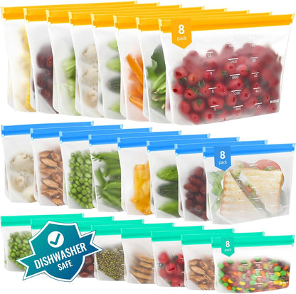 Reusable Gallon Freezer Bags, Reusable Food Storage Bags | Leakproof, Dishwasher Safe, BPA-Free Food Grade, Large Size with Measurement Marks for Meat, Marinades & Freezer Storage