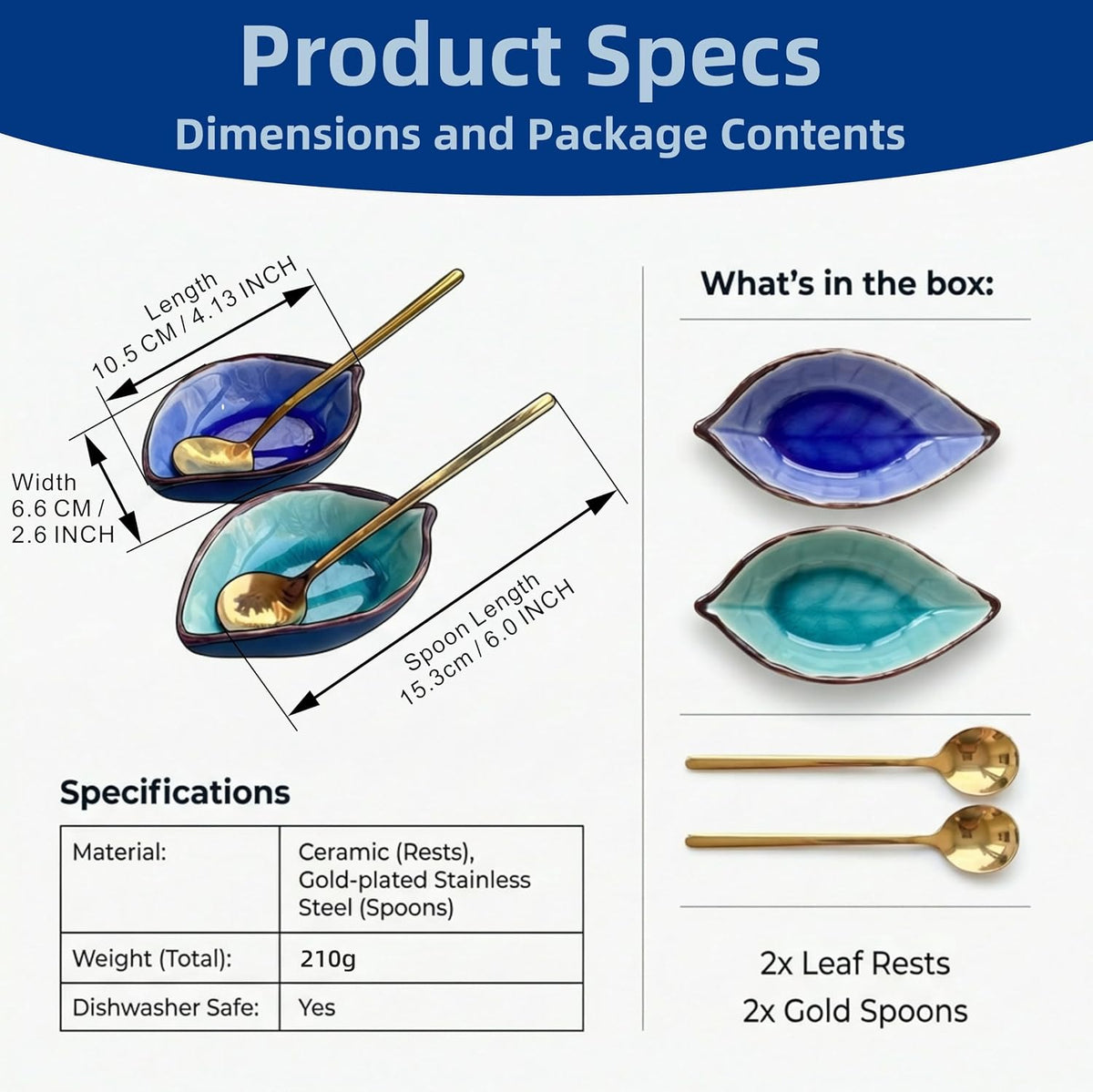 2-Pack Leaf Ice-Cracked Ceramic Coffee Spoon Rest & Tea Bag Holder with 2 Gold Spoons - Small Teabag Saucer for Coffee Bar Accessories - Cute Dipping Sauce Dish & Stirring Spoon Holder Set