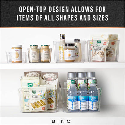 Plastic Storage Bins, Large - 2 Pack, Clear | THE SOHO COLLECTION | Pantry Organizers and Storage Containers | Fridge Organizer Bins | Kitchen Cabinet Organizer | Medicine Cabinet Bin
