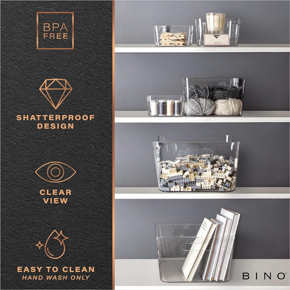 Plastic Storage Bins, Large - 2 Pack, Clear | THE SOHO COLLECTION | Pantry Organizers and Storage Containers | Fridge Organizer Bins | Kitchen Cabinet Organizer | Medicine Cabinet Bin