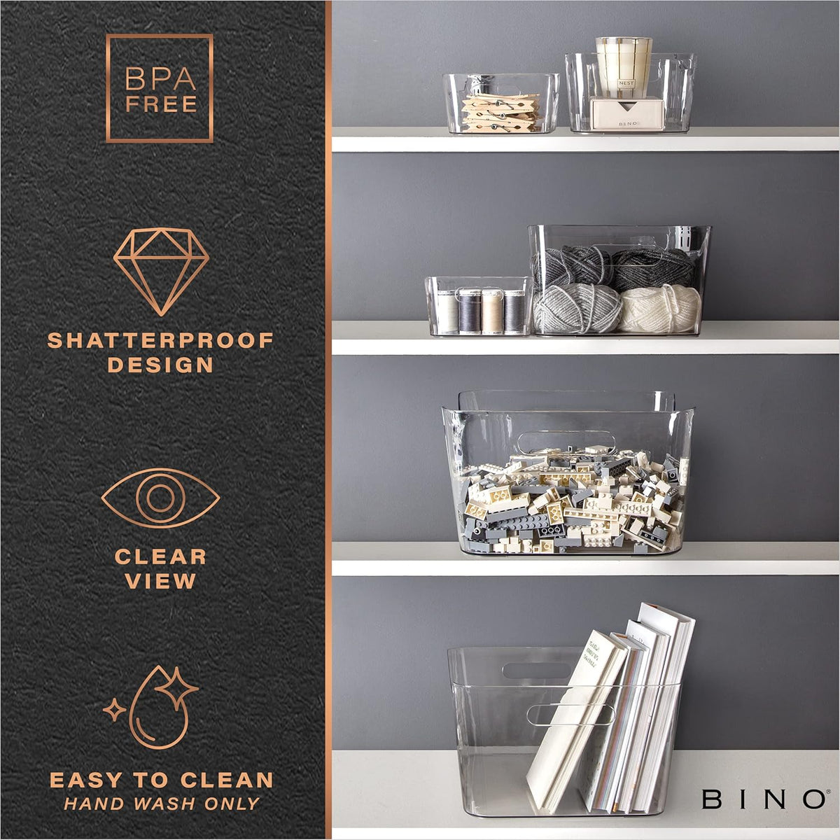 Plastic Storage Bins, Large - 2 Pack, Clear | THE SOHO COLLECTION | Pantry Organizers and Storage Containers | Fridge Organizer Bins | Kitchen Cabinet Organizer | Medicine Cabinet Bin