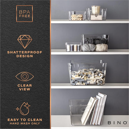 Plastic Storage Bins, Large - 2 Pack, Clear | THE SOHO COLLECTION | Pantry Organizers and Storage Containers | Fridge Organizer Bins | Kitchen Cabinet Organizer | Medicine Cabinet Bin