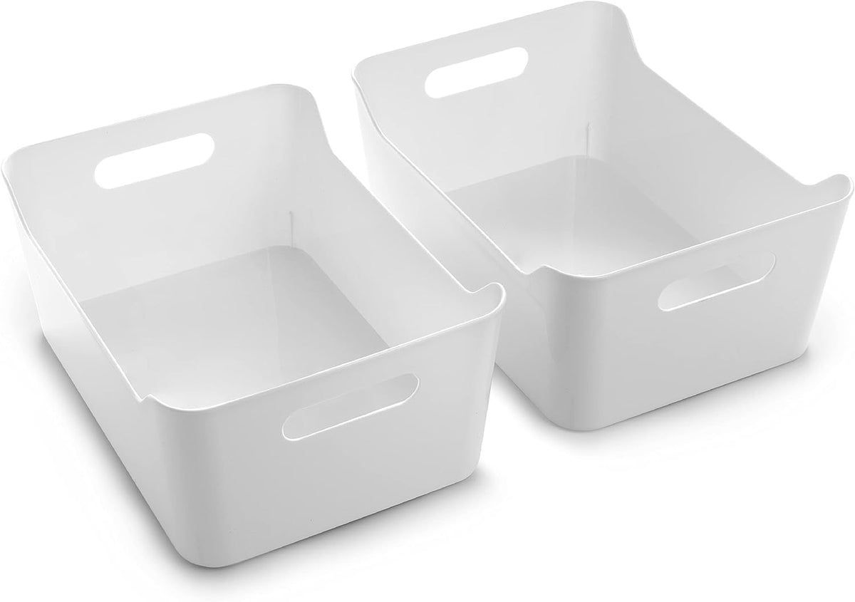 Plastic Storage Bins, Large - 2 Pack, Clear | THE SOHO COLLECTION | Pantry Organizers and Storage Containers | Fridge Organizer Bins | Kitchen Cabinet Organizer | Medicine Cabinet Bin