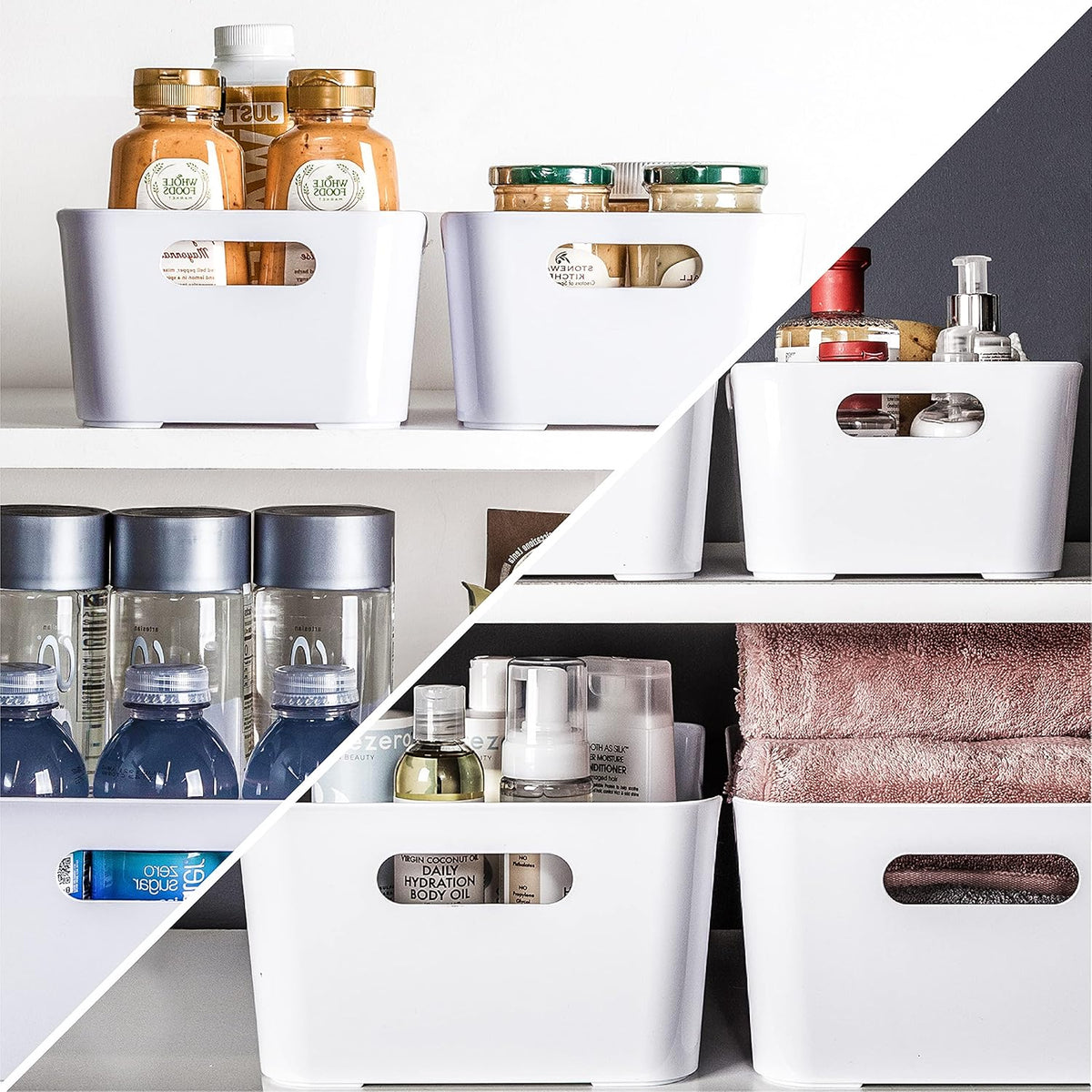 Plastic Storage Bins, Large - 2 Pack, Clear | THE SOHO COLLECTION | Pantry Organizers and Storage Containers | Fridge Organizer Bins | Kitchen Cabinet Organizer | Medicine Cabinet Bin
