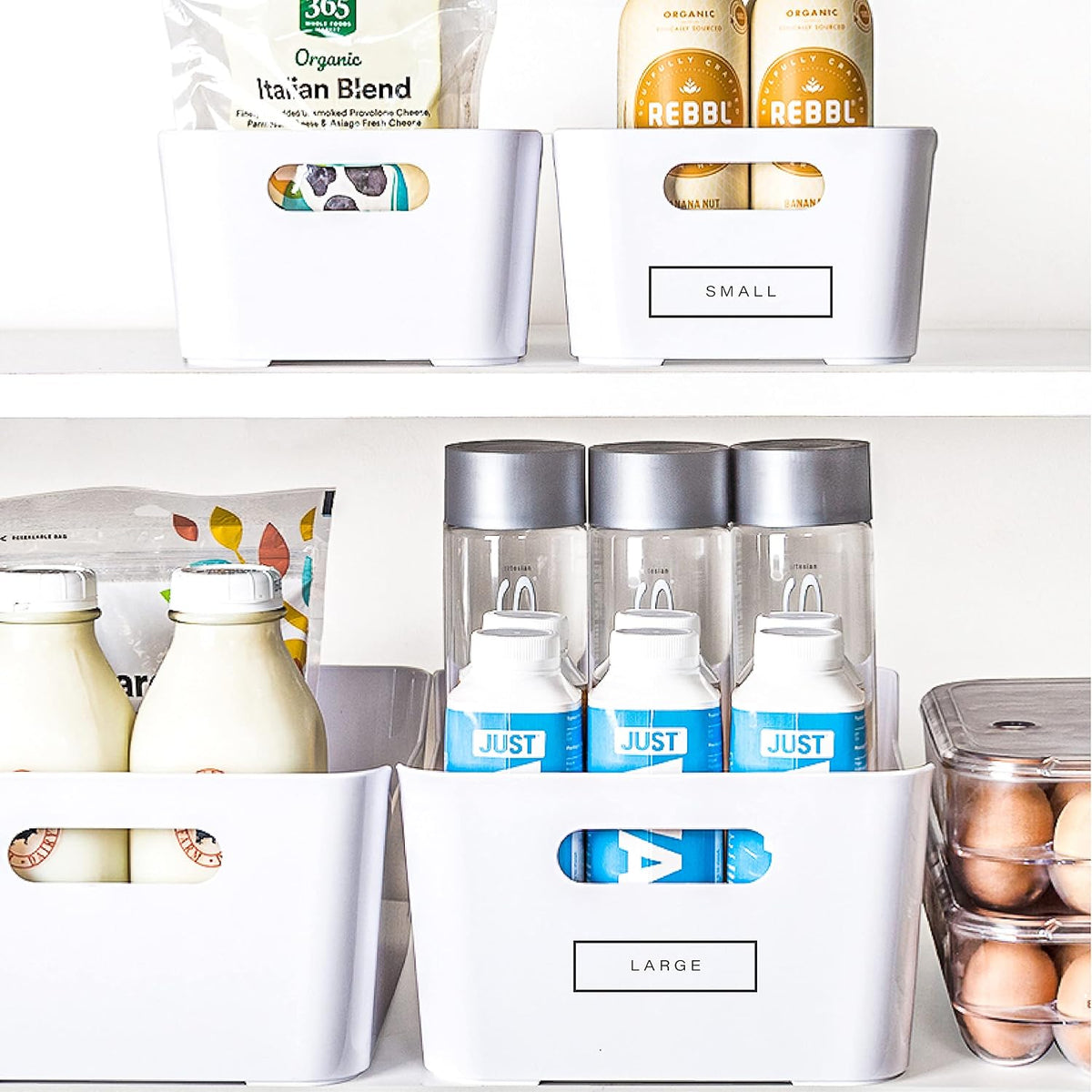 Plastic Storage Bins, Large - 2 Pack, Clear | THE SOHO COLLECTION | Pantry Organizers and Storage Containers | Fridge Organizer Bins | Kitchen Cabinet Organizer | Medicine Cabinet Bin