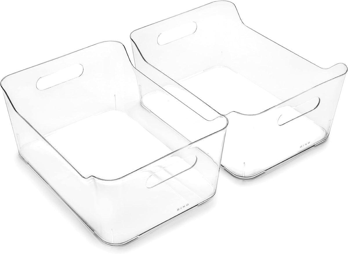 Plastic Storage Bins, Large - 2 Pack, Clear | THE SOHO COLLECTION | Pantry Organizers and Storage Containers | Fridge Organizer Bins | Kitchen Cabinet Organizer | Medicine Cabinet Bin