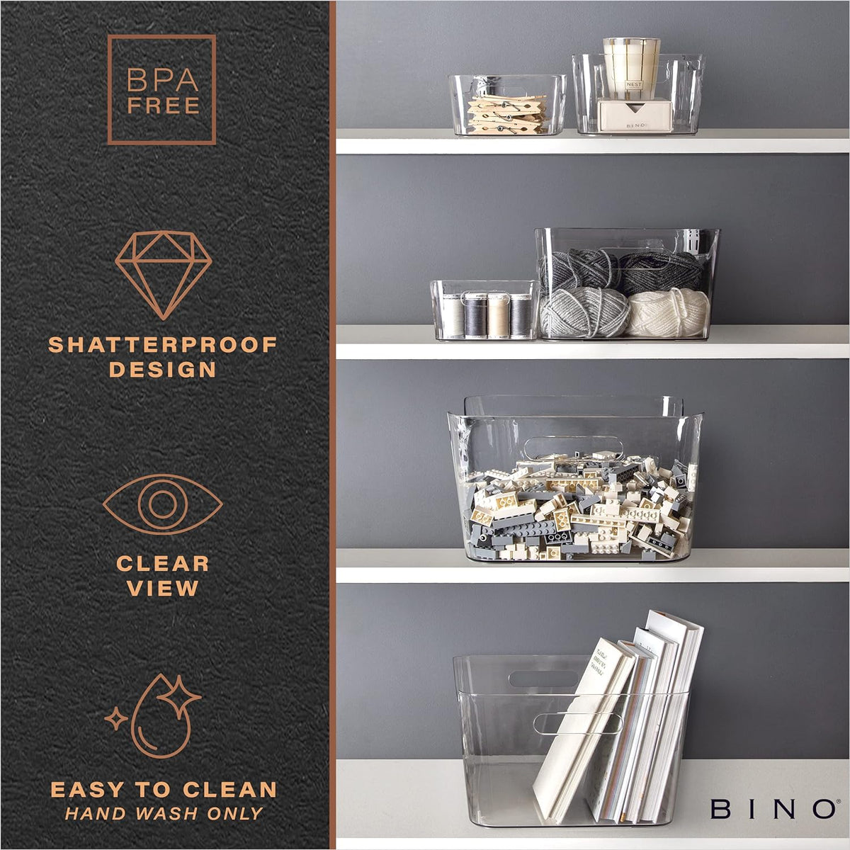 Plastic Storage Bins, Large - 2 Pack, Clear | THE SOHO COLLECTION | Pantry Organizers and Storage Containers | Fridge Organizer Bins | Kitchen Cabinet Organizer | Medicine Cabinet Bin