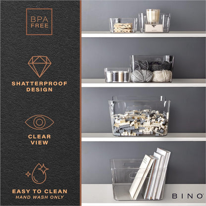 Plastic Storage Bins, Large - 2 Pack, Clear | THE SOHO COLLECTION | Pantry Organizers and Storage Containers | Fridge Organizer Bins | Kitchen Cabinet Organizer | Medicine Cabinet Bin