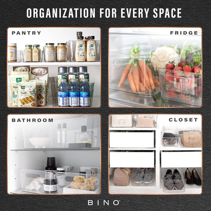 Plastic Storage Bins, Large - 2 Pack, Clear | THE SOHO COLLECTION | Pantry Organizers and Storage Containers | Fridge Organizer Bins | Kitchen Cabinet Organizer | Medicine Cabinet Bin