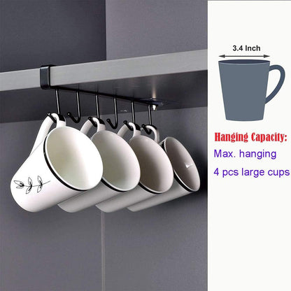 AliCH 2pcs Mug Hooks Under Cabinet Mug Holder Rack,Nail Free Adhesive Coffee Cups Holder Hanger for Cups/Kitchen Utensils/Ties Belts/Scarf/Keys Storage, Fit for 0.8inch Thickness Shelf or Less (Black)