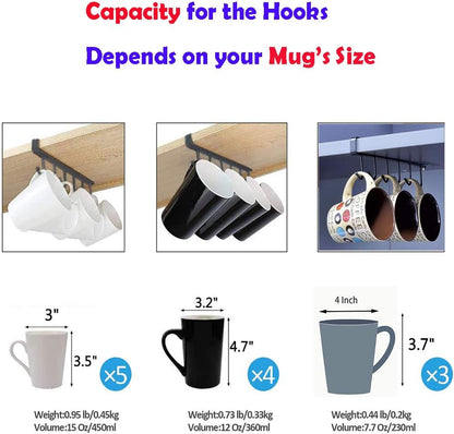 AliCH 2pcs Mug Hooks Under Cabinet Mug Holder Rack,Nail Free Adhesive Coffee Cups Holder Hanger for Cups/Kitchen Utensils/Ties Belts/Scarf/Keys Storage, Fit for 0.8inch Thickness Shelf or Less (Black)