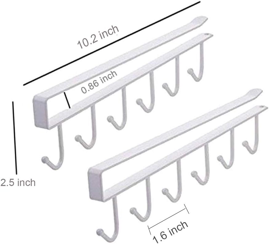 AliCH 2pcs Mug Hooks Under Cabinet Mug Holder Rack,Nail Free Adhesive Coffee Cups Holder Hanger for Cups/Kitchen Utensils/Ties Belts/Scarf/Keys Storage, Fit for 0.8inch Thickness Shelf or Less (Black)