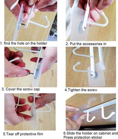 AliCH 2pcs Mug Hooks Under Cabinet Mug Holder Rack,Nail Free Adhesive Coffee Cups Holder Hanger for Cups/Kitchen Utensils/Ties Belts/Scarf/Keys Storage, Fit for 0.8inch Thickness Shelf or Less (Black)