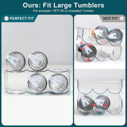 LARGER Compartment - Stackable Water Bottle Organizer Holder - for Stanley & Others' Large Tumbler - Clear Wine Rack, Cup Bottle Holder for Cabinet Home Countertop Fridge Pantry Shelf, 3 Tier Hold 9