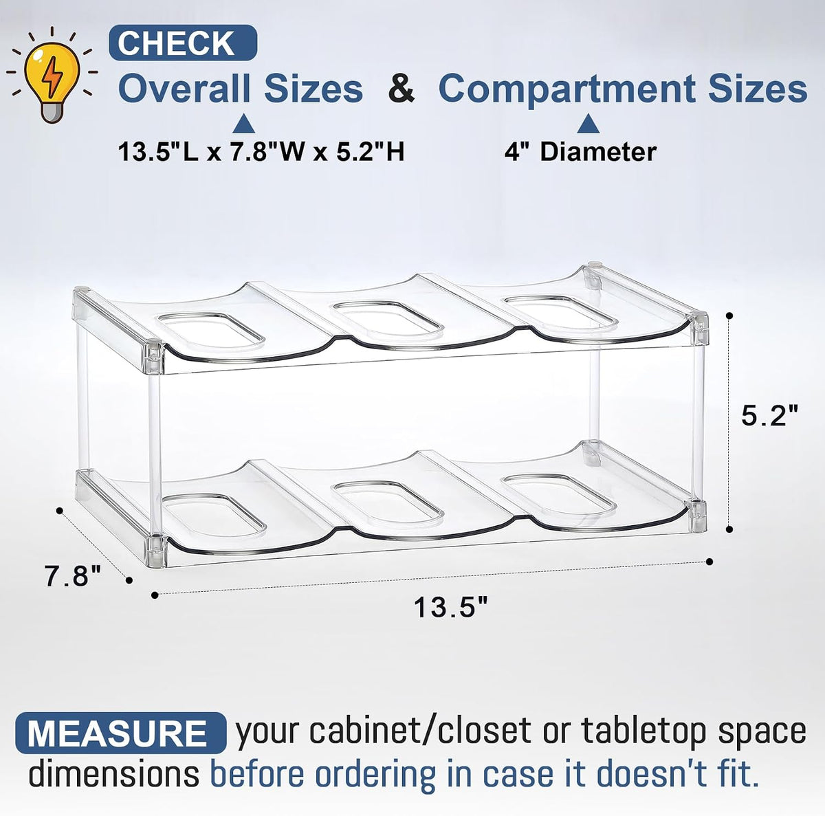 LARGER Compartment - Stackable Water Bottle Organizer Holder - for Stanley & Others' Large Tumbler - Clear Wine Rack, Cup Bottle Holder for Cabinet Home Countertop Fridge Pantry Shelf, 3 Tier Hold 9