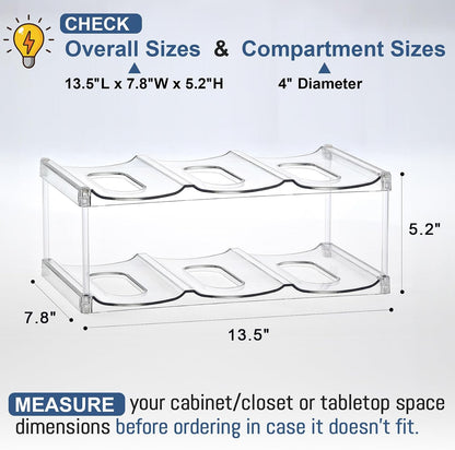 LARGER Compartment - Stackable Water Bottle Organizer Holder - for Stanley & Others' Large Tumbler - Clear Wine Rack, Cup Bottle Holder for Cabinet Home Countertop Fridge Pantry Shelf, 3 Tier Hold 9