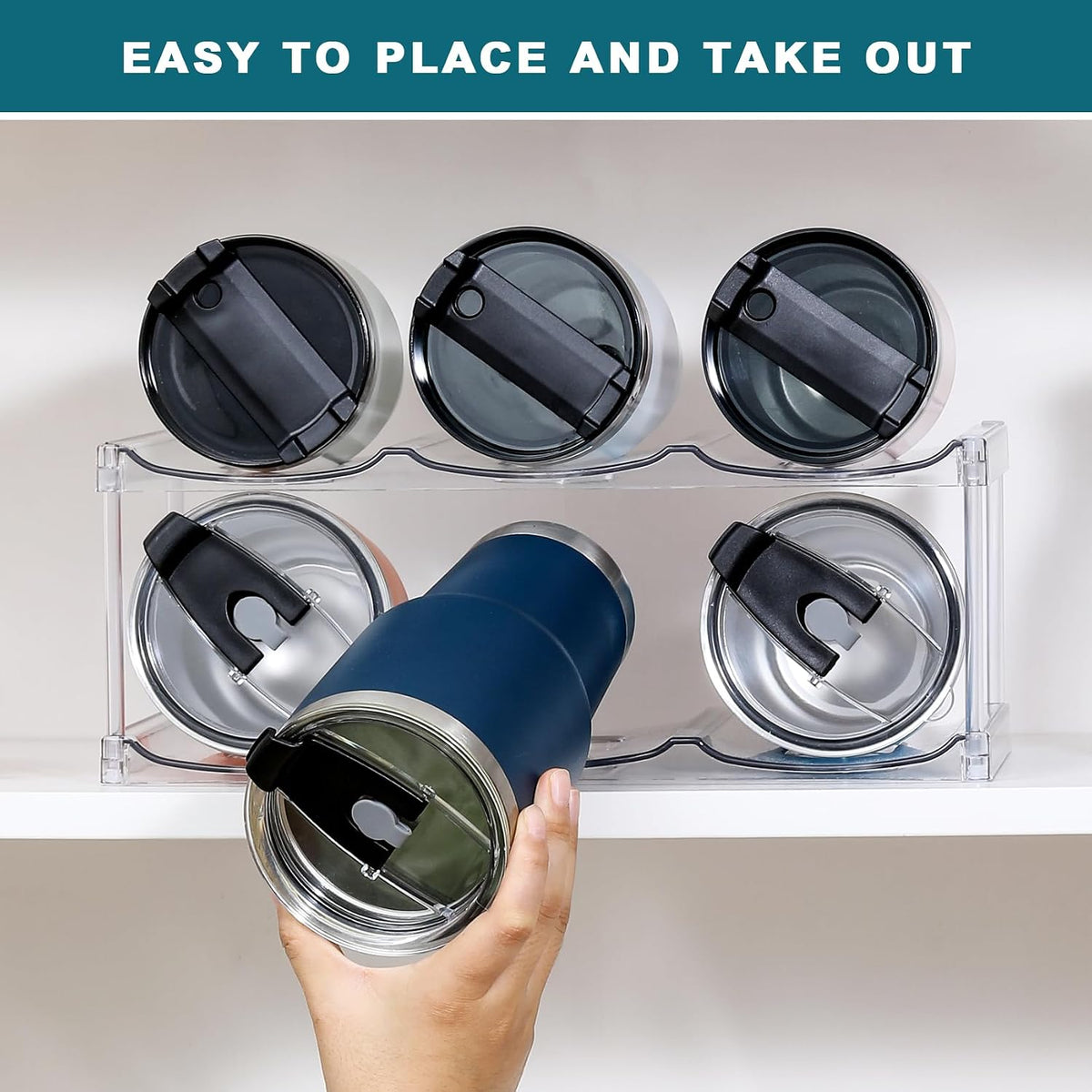 LARGER Compartment - Stackable Water Bottle Organizer Holder - for Stanley & Others' Large Tumbler - Clear Wine Rack, Cup Bottle Holder for Cabinet Home Countertop Fridge Pantry Shelf, 3 Tier Hold 9