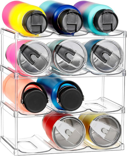LARGER Compartment - Stackable Water Bottle Organizer Holder - for Stanley & Others' Large Tumbler - Clear Wine Rack, Cup Bottle Holder for Cabinet Home Countertop Fridge Pantry Shelf, 3 Tier Hold 9