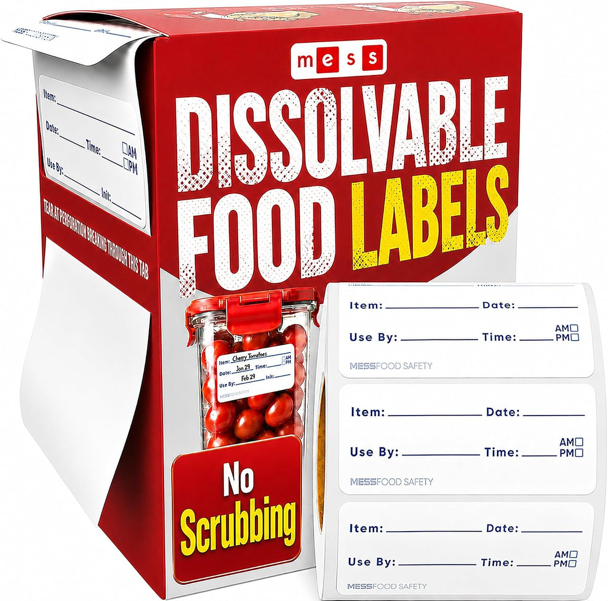 Dissolvable Food Labels, 1x2, 200/Roll - Dissolves in 30 Seconds or Less - Removable Pantry, Meal Prep & Food Storage Labels - Canning & Freezer Use