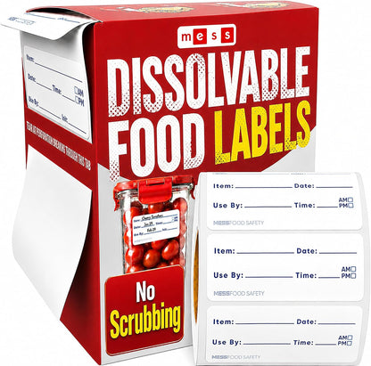 Dissolvable Food Labels, 1x2, 200/Roll - Dissolves in 30 Seconds or Less - Removable Pantry, Meal Prep & Food Storage Labels - Canning & Freezer Use