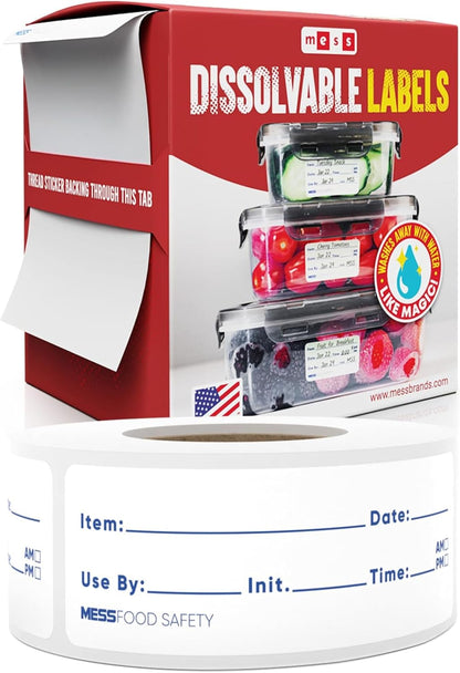 Dissolvable Food Labels, 1x2, 200/Roll - Dissolves in 30 Seconds or Less - Removable Pantry, Meal Prep & Food Storage Labels - Canning & Freezer Use