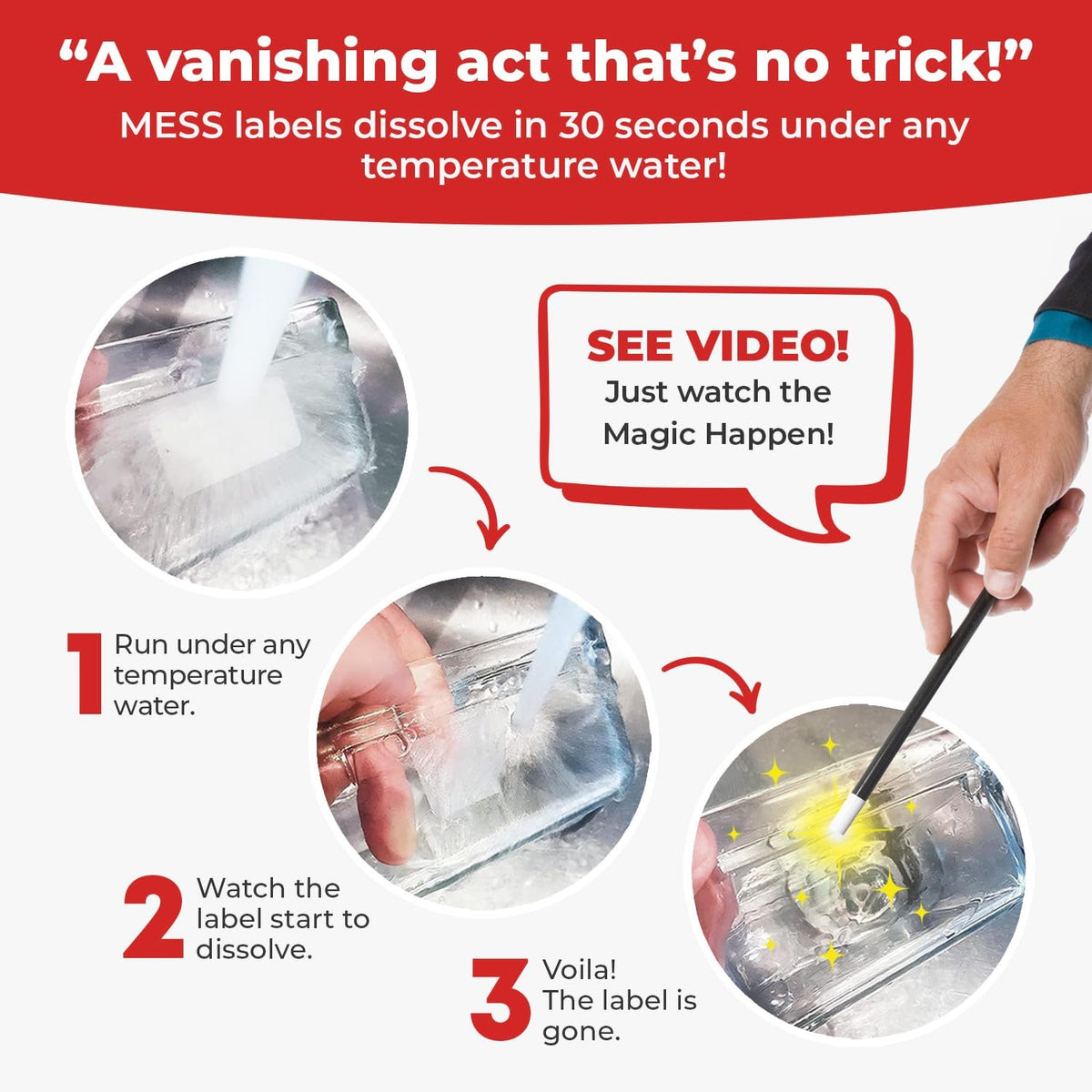 Dissolvable Food Labels, 1x2, 200/Roll - Dissolves in 30 Seconds or Less - Removable Pantry, Meal Prep & Food Storage Labels - Canning & Freezer Use