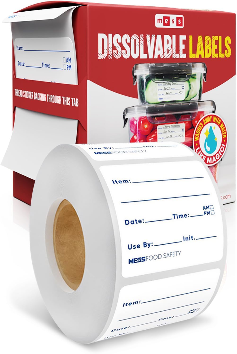 Dissolvable Food Labels, 1x2, 200/Roll - Dissolves in 30 Seconds or Less - Removable Pantry, Meal Prep & Food Storage Labels - Canning & Freezer Use