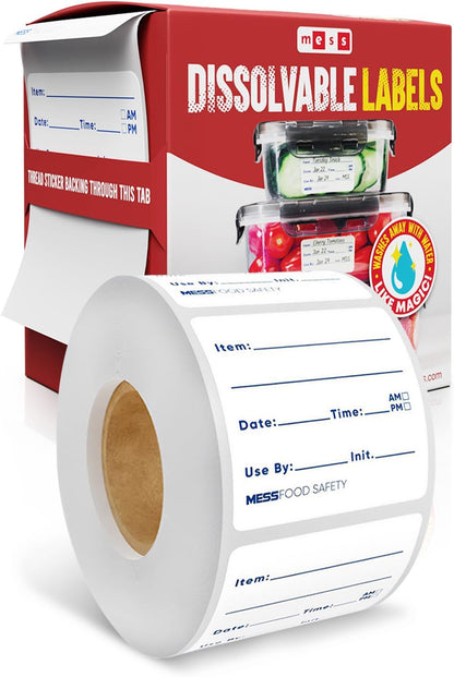 Dissolvable Food Labels, 1x2, 200/Roll - Dissolves in 30 Seconds or Less - Removable Pantry, Meal Prep & Food Storage Labels - Canning & Freezer Use