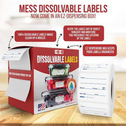 Dissolvable Food Labels, 1x2, 200/Roll - Dissolves in 30 Seconds or Less - Removable Pantry, Meal Prep & Food Storage Labels - Canning & Freezer Use