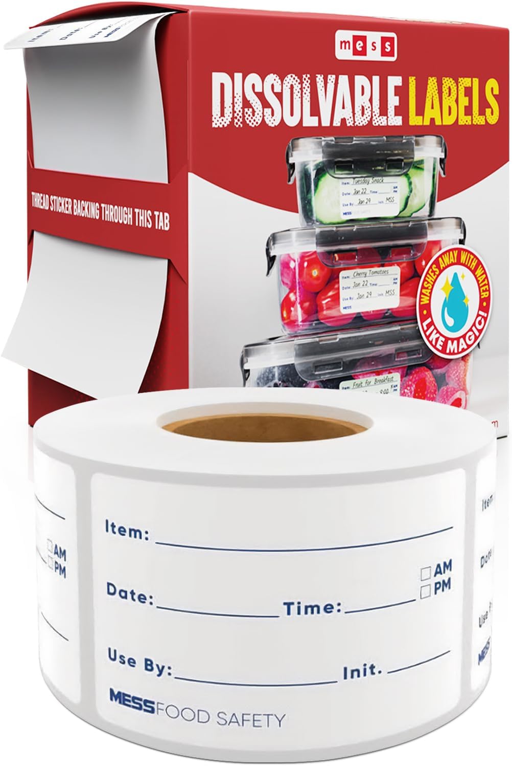 Dissolvable Food Labels, 1x2, 200/Roll - Dissolves in 30 Seconds or Less - Removable Pantry, Meal Prep & Food Storage Labels - Canning & Freezer Use